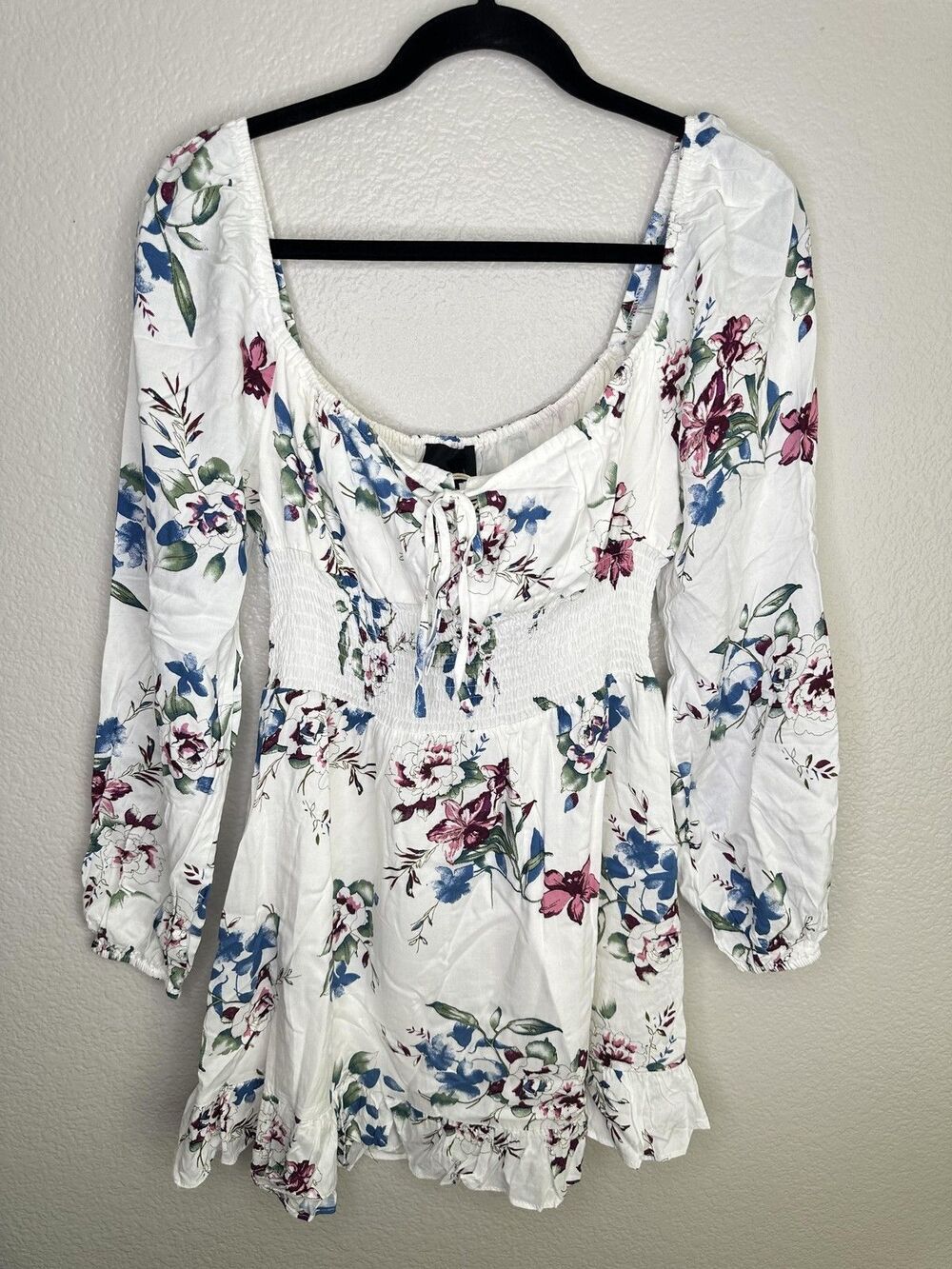Lumiere Dress Womens Small Floral Smocked Waist Long Sleeve Urban Outfitters